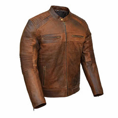 RIDERACT® Mens Leather Motorcycle Jacket Cafe Racer KRATOS