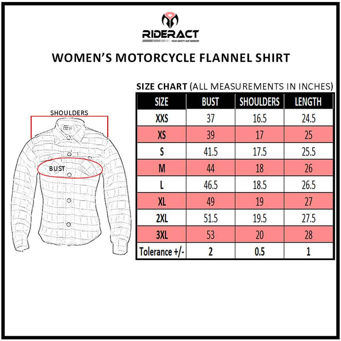 rideract women flannel shirt size chart