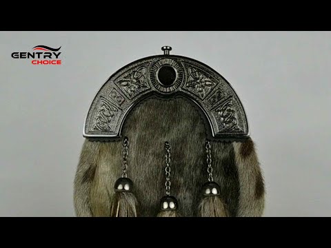 Chrome Head Triple Thistle Grey Rabbit Fur Kilt Sporran