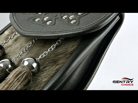 Premium Rabbit Fur Leather Sporran for Kilt with Thistle & Stone Detailing