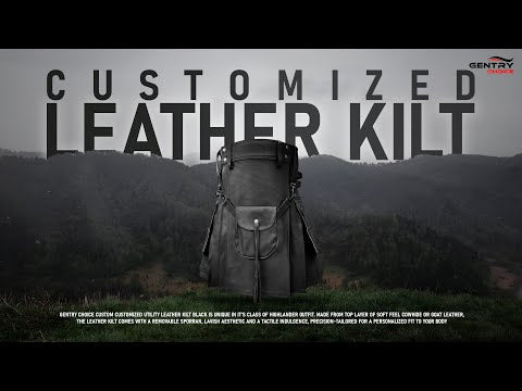 Customized Utility Leather Kilt Black with Removable Sporran