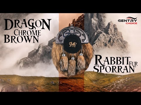 Brown Rabbit Fur Leather Sporran | Dragon Chrome Kilt Sporran