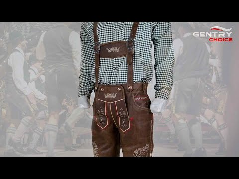 Mens German Oktoberfest Outfit | Leather Bavaria Lederhosen Stormer Red Brown