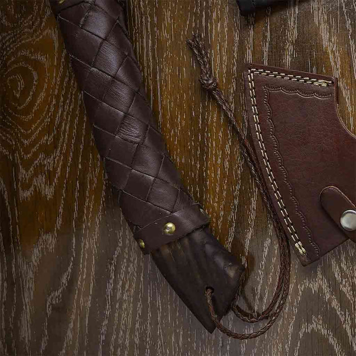 Handmade Viking Axe with Ashwood Handle & Leather Roping