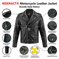 RIDERACT® Brando Motorcycle Jacket Native | Leather Biker jacket with CE Armour