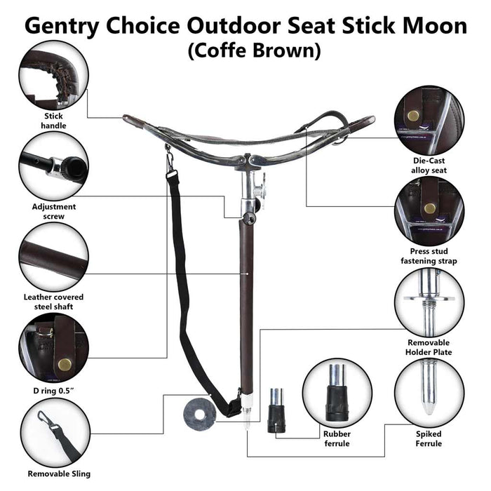 Walking Stick with Leather Seat Moon Coffee Brown