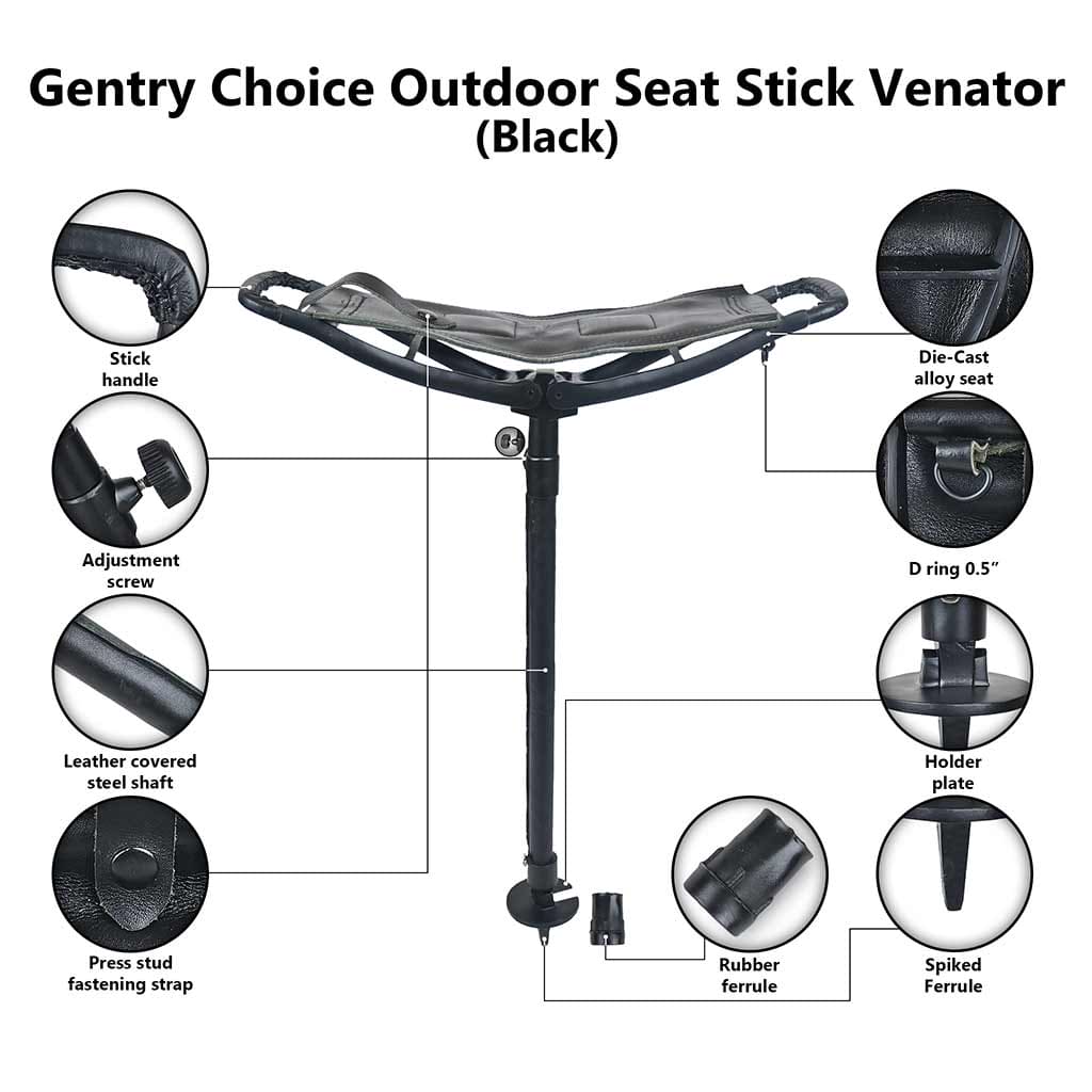 Leather Walking Stick Folding Seat Venator Black