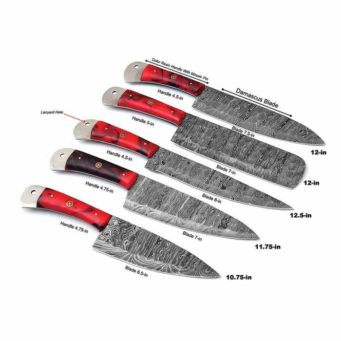 Damascus knife set with specs