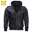 RIDERACT® Mens Leather Motorcycle Jacket with Hood | Black Motorbike Jacket