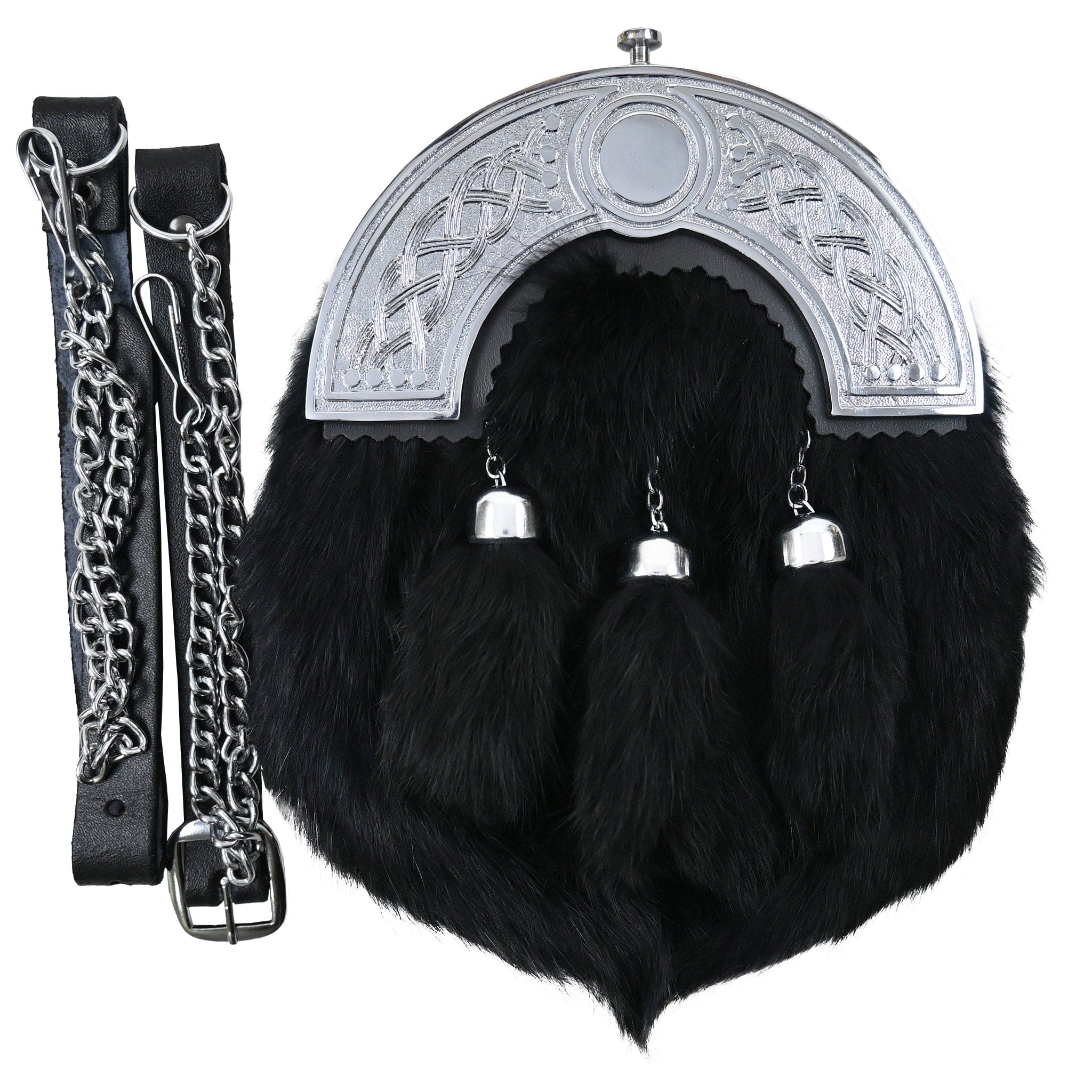 Chrome Head Triple Thistle Black Rabbit Fur Kilt Sporran
