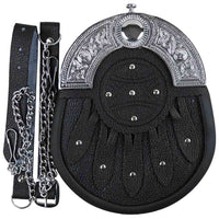 Celtic chrome head stone kilt sporran made from Scottish leather