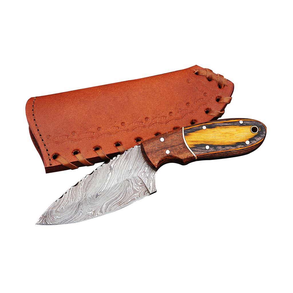 Handmade Skinner Knife Damascus Twisted Pattern with Rose and Pikka Wood Handle KSK1306