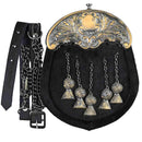 Leather sporran with antique chrome cantle and black fur five tassels