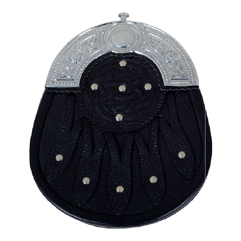 Celtic Chrome Head Stone Kilt Sporran | Scottish Leather Sporran