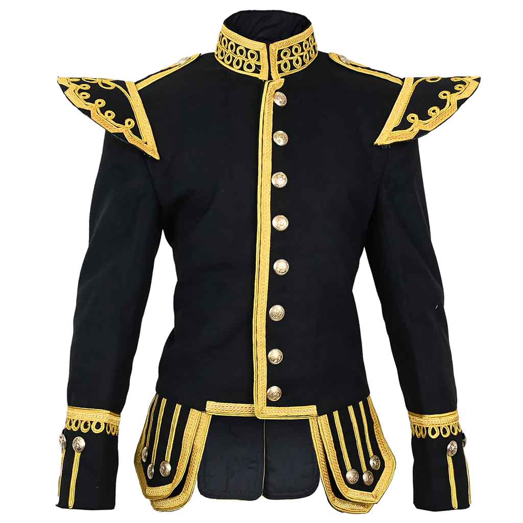 Highlander Military Doublet Jacket Scottish Jacket Black Bagpiper Uniform