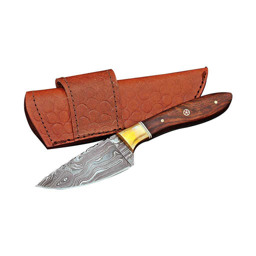 Damascus Skinner Knife Twisted Pattern with brass handle and sheath