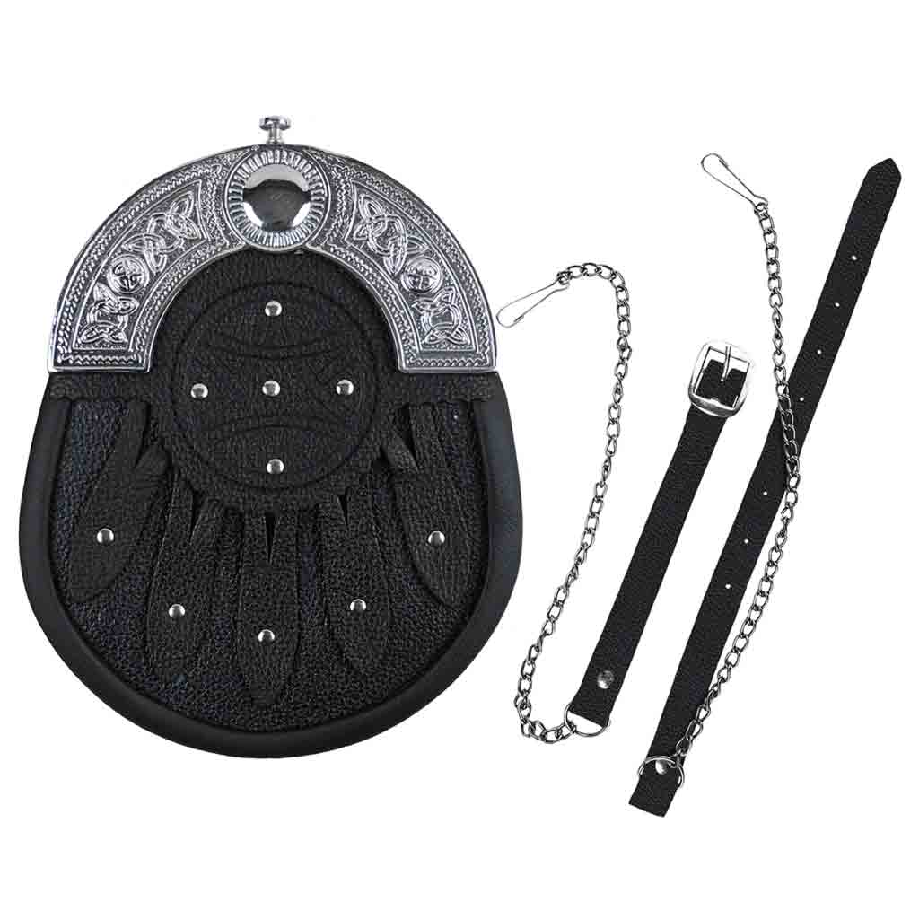 Celtic Chrome Head Stone Kilt Sporran | Scottish Leather Sporran