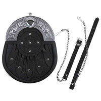 Scottish leather sporran with Celtic chrome head stone design