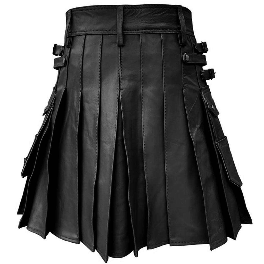Customized Utility Leather Kilt Black with Removable Sporran