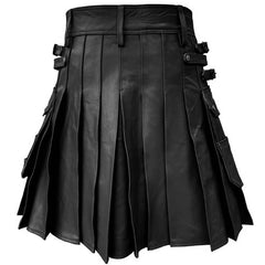 Customized Utility Leather Kilt Black with Removable Sporran