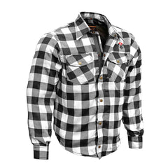 RIDERACT® Men's Reinforced Flannel Motorcycle Shirt Road Series Black & White