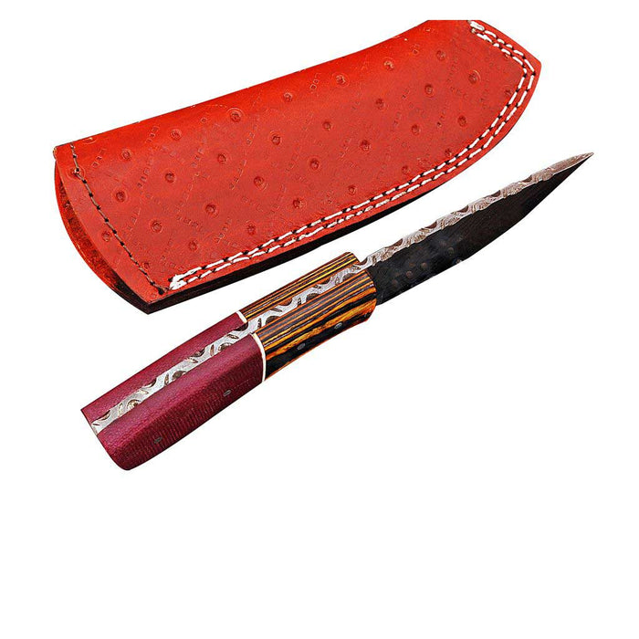 Damascus Skinner Knife with Twist Pattern And Pakka Wood Handle KSK1302RED