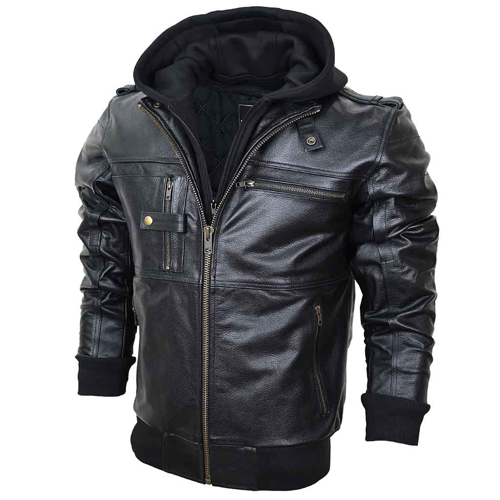 RIDERACT® Mens Leather Motorcycle Jacket | Black Motorbike Jacket