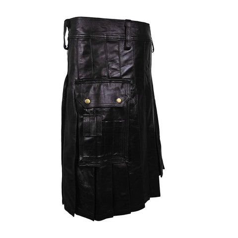 Customized Utility Leather Kilt Black
