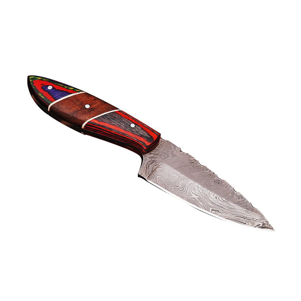 Handmade Damascus Skinner Knife Twist Pattern with Colorful Wood Handle KSK1303RED