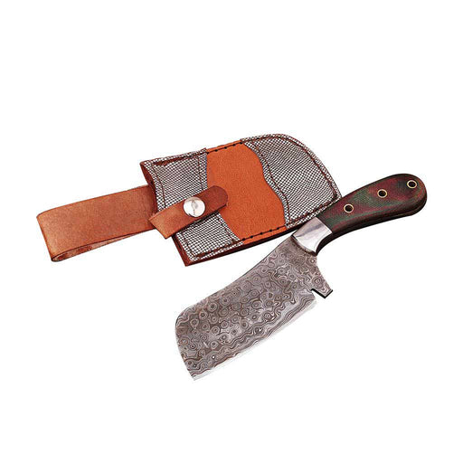 Damascus cleaver knife with sheath