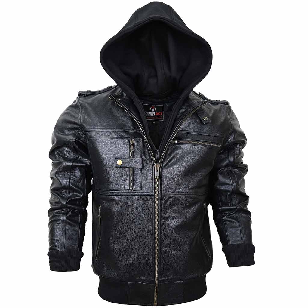 RIDERACT® Mens Leather Motorcycle Jacket | Black Motorbike Jacket