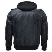 RIDERACT® Mens Leather Motorcycle Jacket with Hood | Black Motorbike Jacket