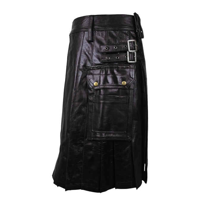 Black leather kilt with pockets