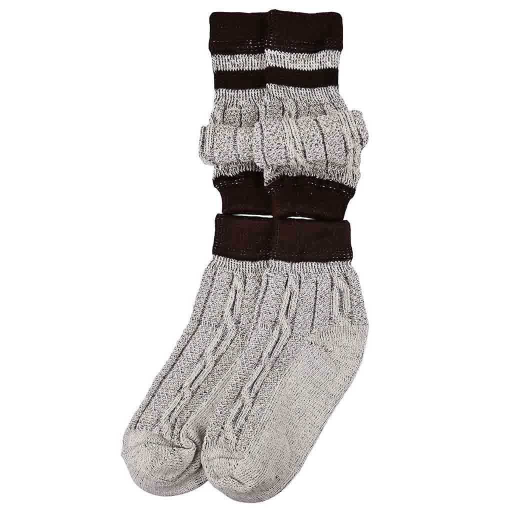 Authentic Bavarian Socks Two Piece Grey with Brown Stripes