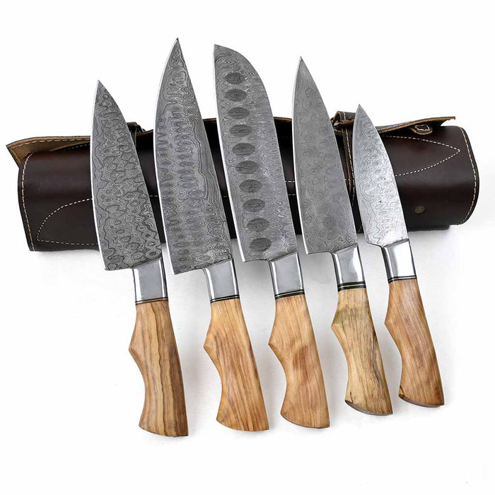 Damascus Kitchen knife set with Sheath