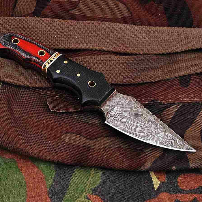 Damascus Boning Knife with Pakka-Wood Handle & Leather Sheath
