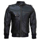 RIDERACT® Mens Leather Motorcycle Jacket with Hood | Black Motorbike Jacket