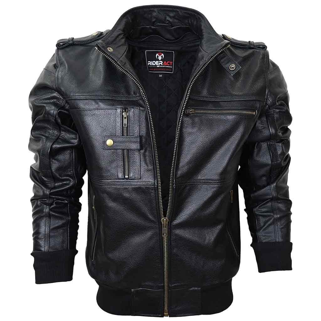 RIDERACT® Mens Leather Motorcycle Jacket | Black Motorbike Jacket