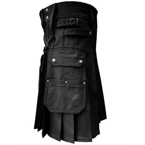 Stylish Leather kilt with cargo pockets