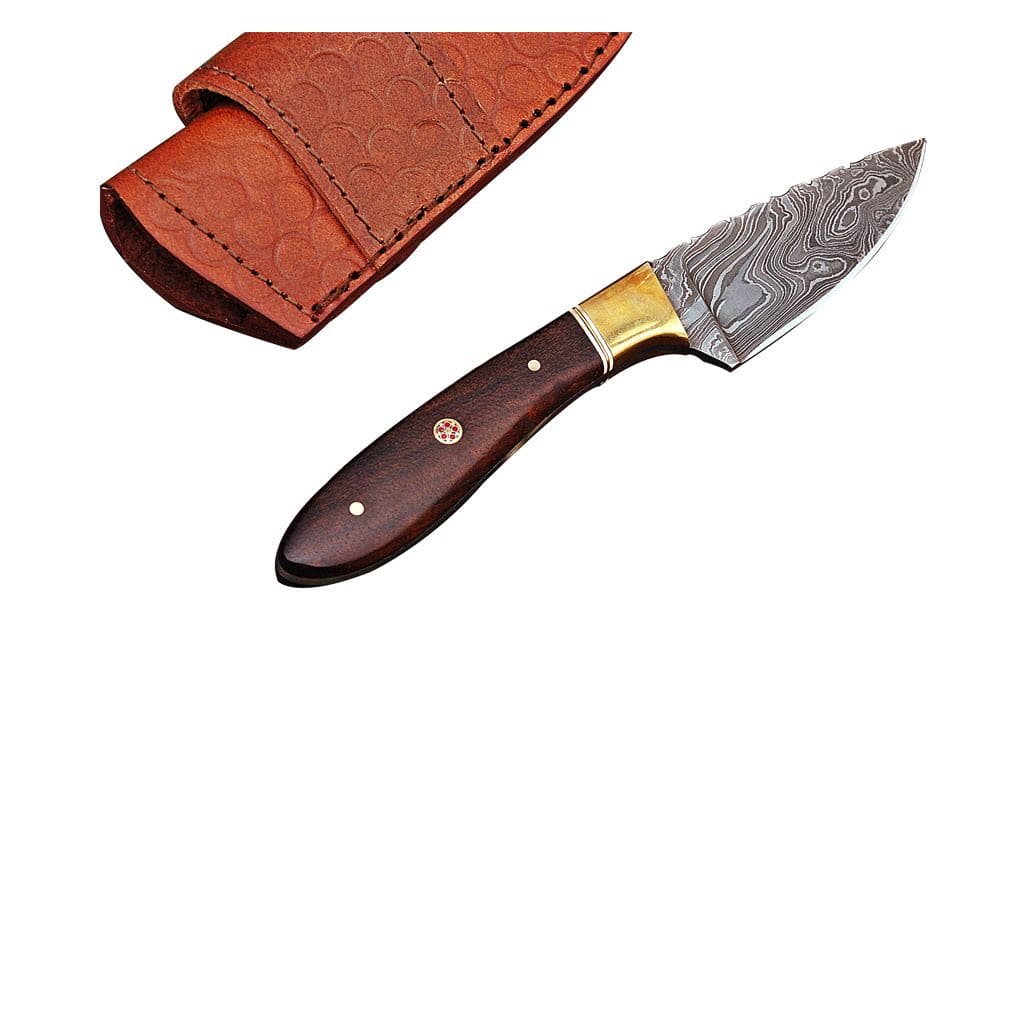 Handmade Damascus Skinner Knife Twisted Pattern with Rose-wood Handle KSK1305