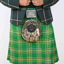 Men’s kilt sporran with fur pouch, chrome tassels, and belt chain