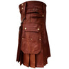 Image of Brown leather customize kilt with cargo pockets