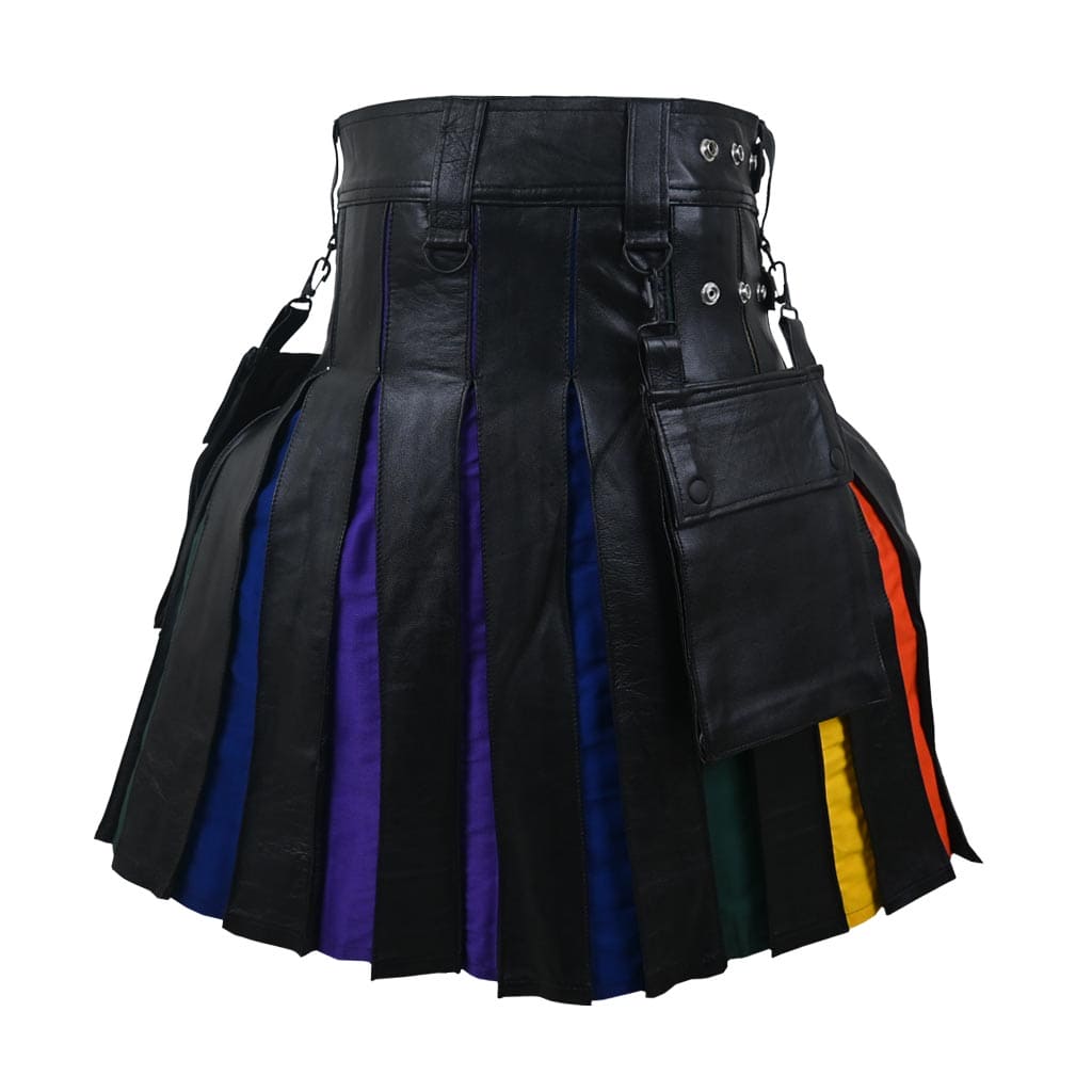 Hybrid Customized Leather Kilt Colorful Rainbow