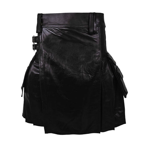Customized Utility Leather Kilt Black