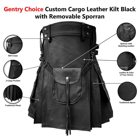 Gentry Choice Custom leather kilt black infographics
