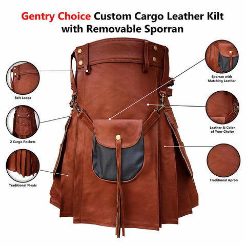 Men's customized Leather brown Kilt infographics 