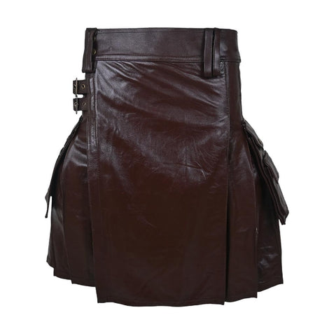Fashionable Unisex Leather Kilt Brown