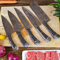 Damascus steel kitchen knife set with ergonomic honeycomb handles