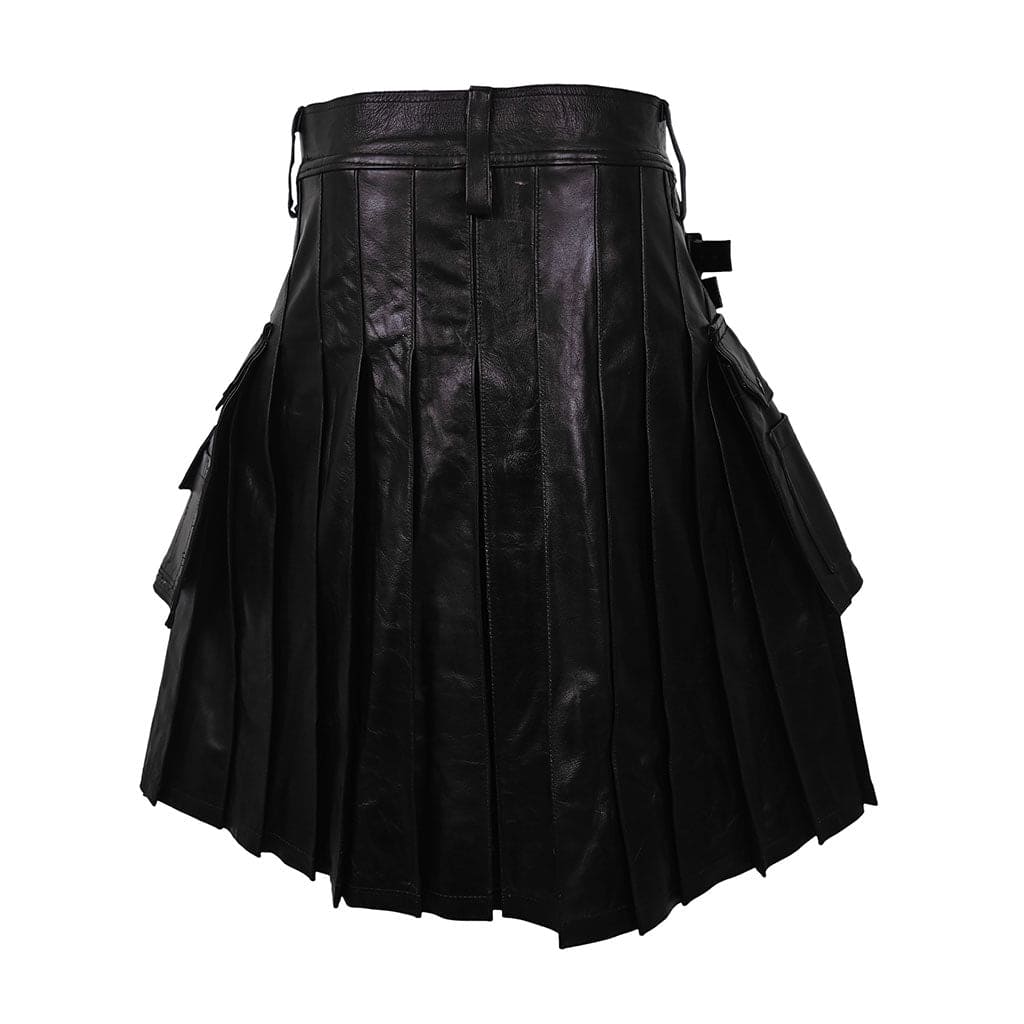 Customized Utility Cargo Leather Kilt Black