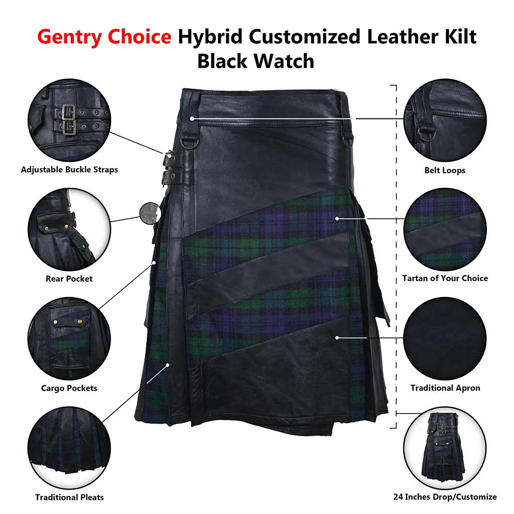Gentry Choice Customized Hybrid Leather Kilt Black Watch infographics